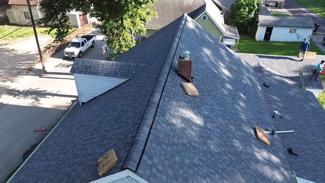 Finished ridge and chimney flashing from the drone